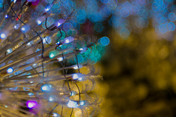 Colorful group of LED lights with bubble blur bokeh background