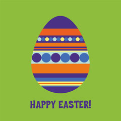 Minimalist Easter Day poster design for print or web. Colorful illustration of an egg with a multi-colored ornament on a bright background. Happy Easter greetings in vector.