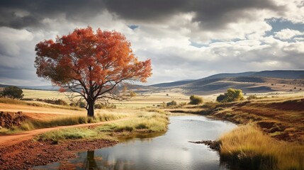 Autumn and winter landscape in Midlands meander South Africa - obrazy, fototapety, plakaty