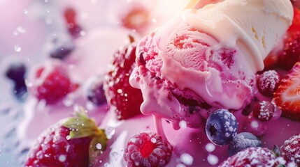 Ice cream with fruits and berries