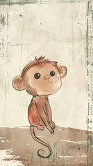 Monkey design illustration with water color  - 745496293