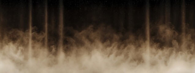 Panoramic view of a brown abstract fog mist on plain black background from Generative AI