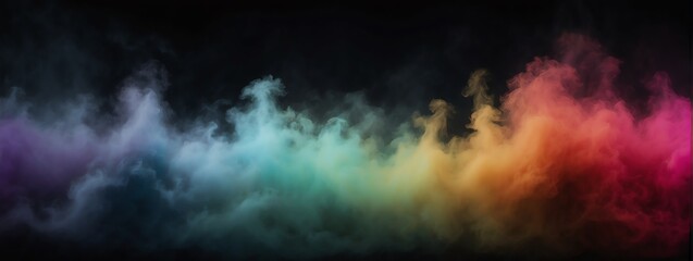 Naklejka premium Panoramic view of a colorful abstract fog mist on plain black background from Generative AI