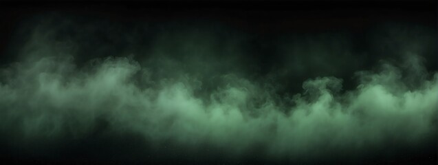 Obraz na płótnie Canvas Panoramic view of a green abstract fog mist on plain black background from Generative AI