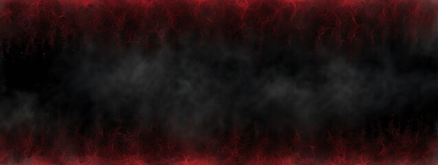 Panoramic view of a red abstract fog mist on plain black background from Generative AI