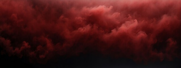 Panoramic view of a red abstract fog mist on plain black background from Generative AI