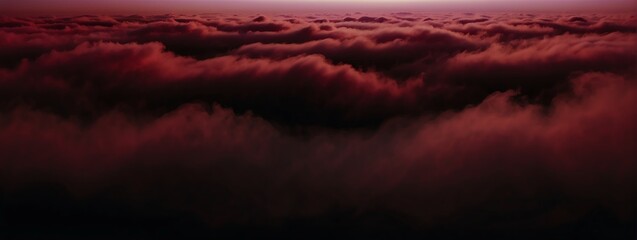 Panoramic view of a red abstract fog mist on plain black background from Generative AI