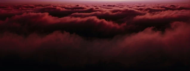 Foto op Canvas Panoramic view of a red abstract fog mist on plain black background from Generative AI © Arceli