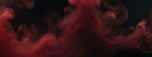 Panoramic view of a red abstract fog smoke on plain black background from Generative AI