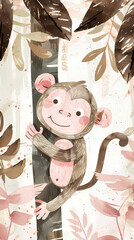 Monkey design illustration with water color  - 745496831