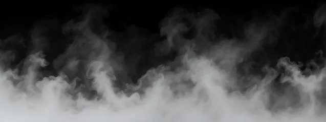 Fototapeten Panoramic view of a white abstract fog mist on plain black background from Generative AI © Arceli