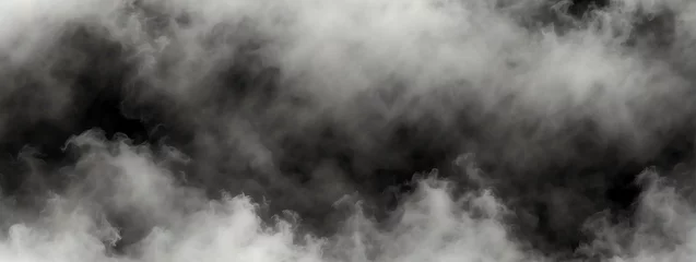 Fotobehang Panoramic view of a white abstract fog mist on plain black background from Generative AI © Arceli