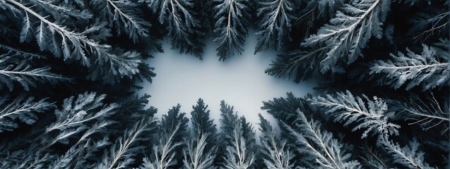Panoramic winter forest landscape background from Generative AI