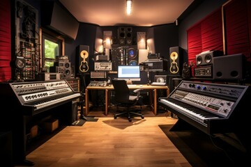 Creative Music record studio. Sound desk. Generate Ai