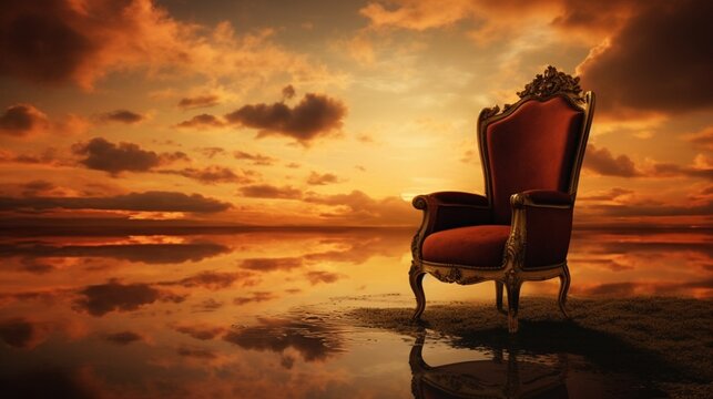 Chair with picture frame in an idyllic sunset