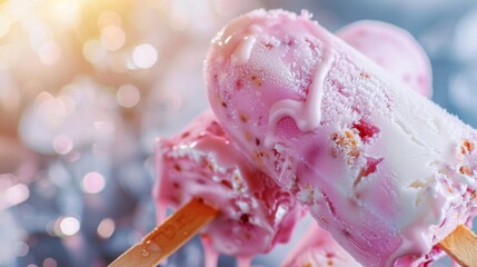 Strawberry ice cream on stick