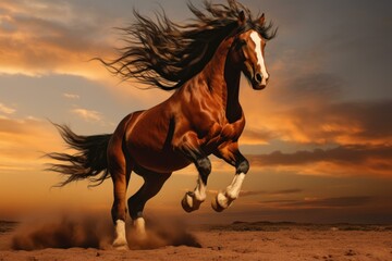 Powerful mustang horse. Beautiful equestrian horse freedom symbol. Generate ai - obrazy, fototapety, plakaty