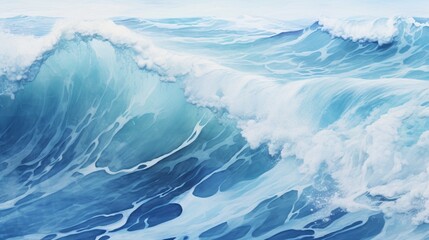 foamy waves rolling up in ocean - obrazy, fototapety, plakaty