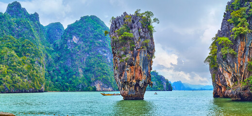 The beach of James Bond Island and Ko Ta Pu karst tower, Thailand