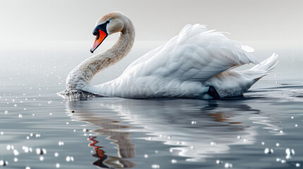 white swan swimming isolated on white background - Powered by Adobe