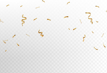 Confetti explosion on transparent background. Shiny gold paper cutouts that fly and spread.Small ,pattern. Vector ,eps10