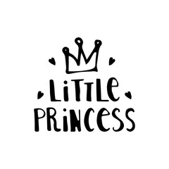 Hand lettering little princess with crown.Vector girly design for print, clothing, card, decor. © Anzhela