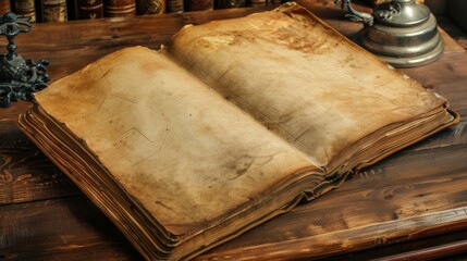 Open ancient old book with empty pages - obrazy, fototapety, plakaty