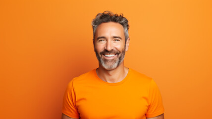 Happy smiling middle aged adult man on a solid background