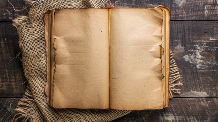 Open ancient old book with empty pages