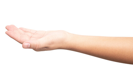 Male hand reach and ready to help or receive. Gesture isolated on white background.