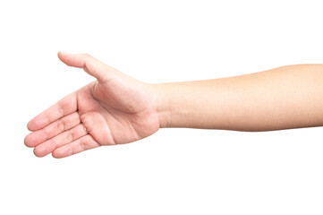 Male hand reach and ready to help or receive. Gesture isolated on white background.