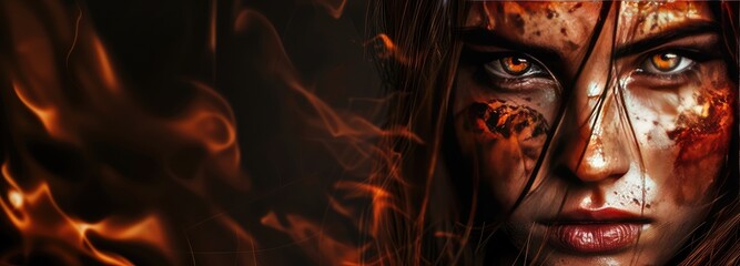 The girl is the mistress of fire. Vevushka and flame of fire.