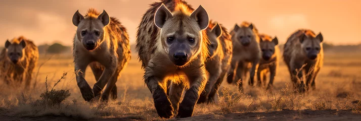 Crédence de cuisine en verre imprimé Hyène Roaming Free: A Glimpse Into The Intricate Social Interactions Of A Hyena Pack In The African Savannah