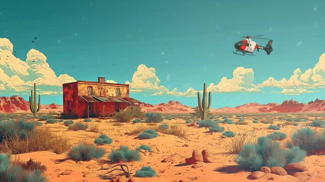 Helicopter in desert. Seamless looping time-lapse video animation background