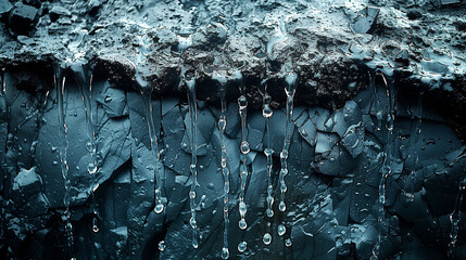 黒い岩を流れる水 - obrazy, fototapety, plakaty