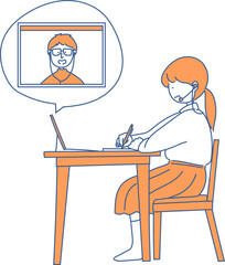 Fototapeta premium オンラインで英会話の勉強をする女子学生
