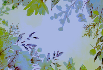 Fototapeta na wymiar Flower and botanical leaves background with watercolor