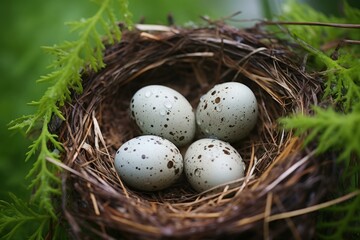 Naklejka na ściany i meble Nest bird eggs natural. Animal farm. Generate Ai