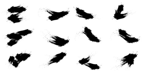 Set of grungy brush stroke. Ink rough paintbrush dirty texture. Vector illustration