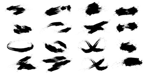 Set of dirty paintbrush, ink, stroke. Grunge brush rough textured. Vector illustration