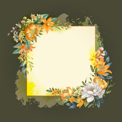 Naklejka na ściany i meble Flower and botanical leaves watercolor frame background