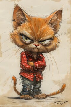 illustraion of an agry cat, oil color drawing illustaration.