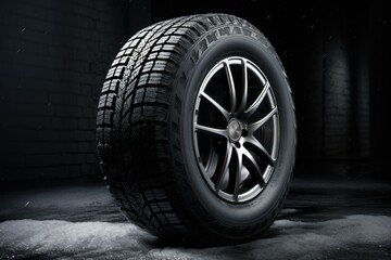 Resilient New car winter tire. Drive wheel winter sport snow. Generate Ai - obrazy, fototapety, plakaty