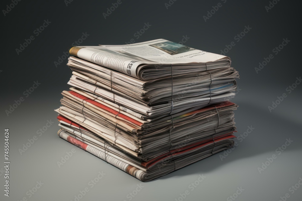 Poster informative newspaper folder stack. office book paper pile heap. generate ai