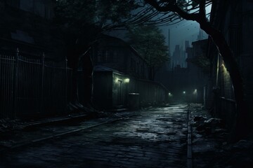 Quiet Night dark street. House alone scene. Generate Ai