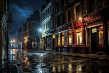 Fototapeta na wymiar Radiant Night london street. Europe night. Generate Ai