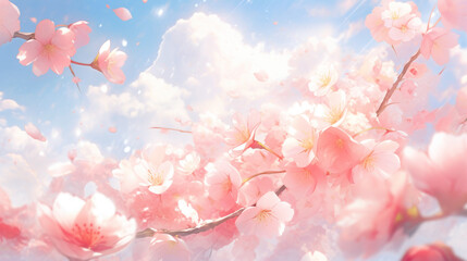Light pink cherry or sakura branch against the sky.