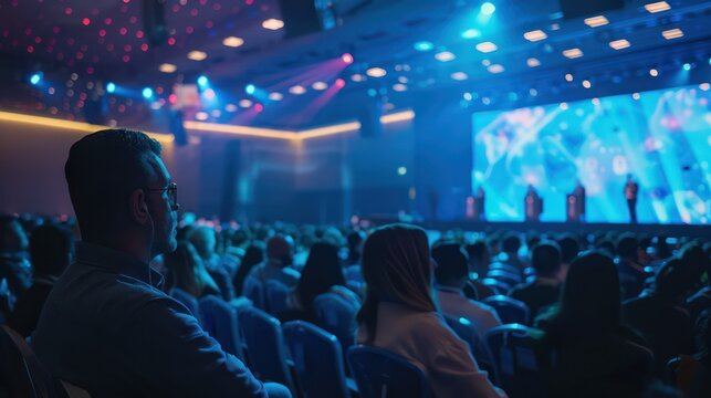 People at a tech conference are attentive and enjoying an interesting presentation.