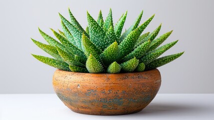 A green cactus with a delicate flower nestled in a terracotta pot