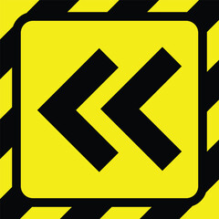 yellow left stripe sharp curve road traffic warning caution sign arrow direction icon. exclamation, hazard sign symbol logo design for web mobile isolated white background illustration.